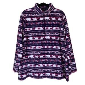Lands End Womens 2X Fair Isle 1/4 Zip Fleece Sweater Fair Isle Moose Bear Pink